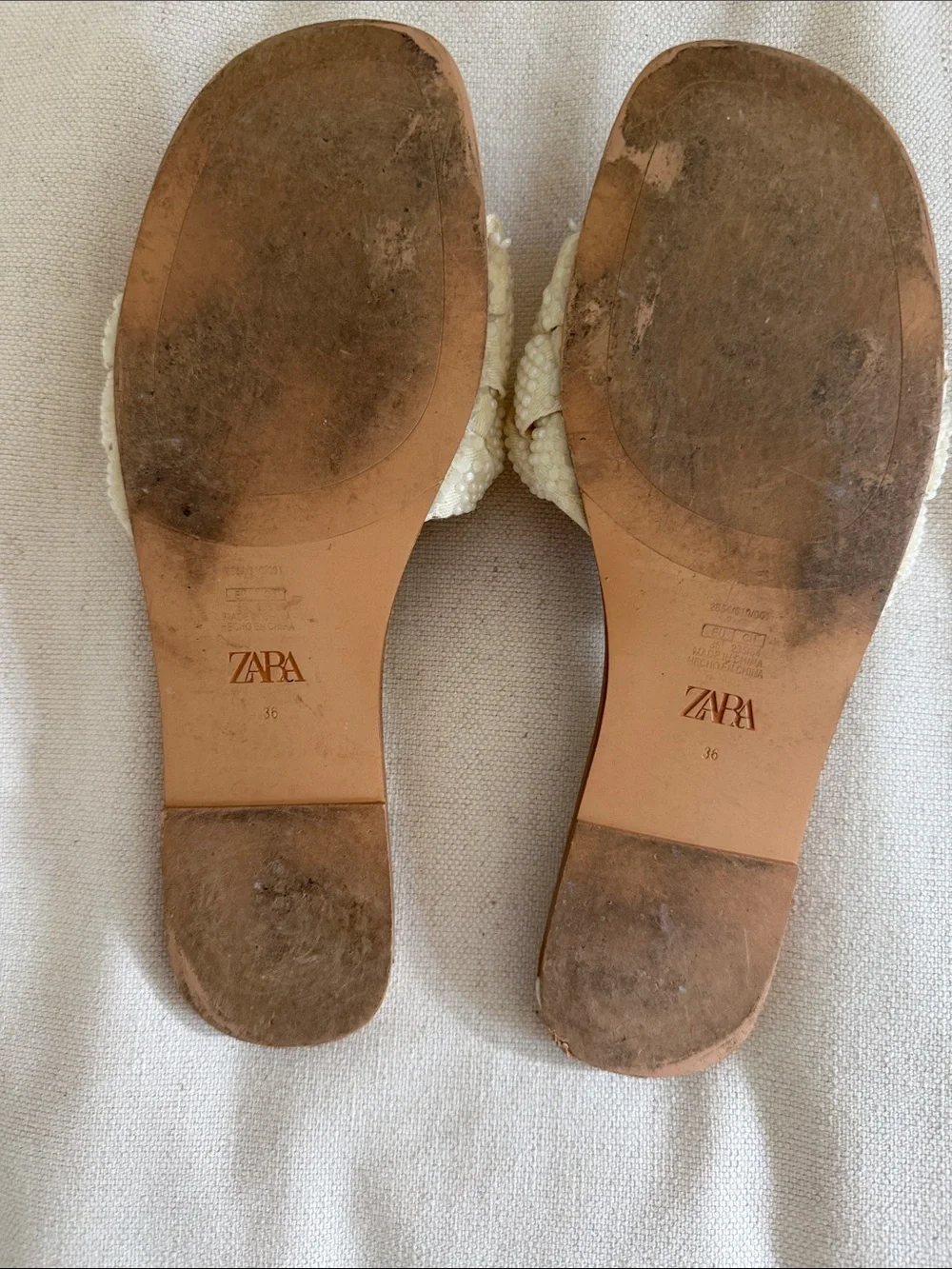 ZARA Cream Braided Pearl-Embellished Slide Sandals - Picture 3 of 3